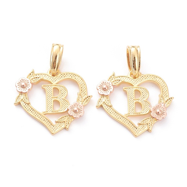 

PandaHall Real 18K Gold Plated Brass Pendants, Heart with Alphabet, Letter.B, 18x20x3mm, Hole: 6.5x3mm Brass Letter B