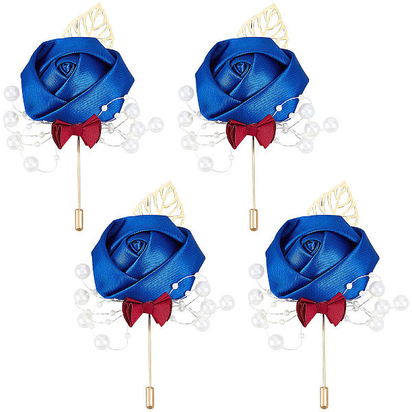 

PandaHall CRASPIRE Set of 4 Royal Blue Boutonnieres Groom and Best Man Boutonniere Rose Buttonhole Ribbon Flower Set for Groom Groomsmen...
