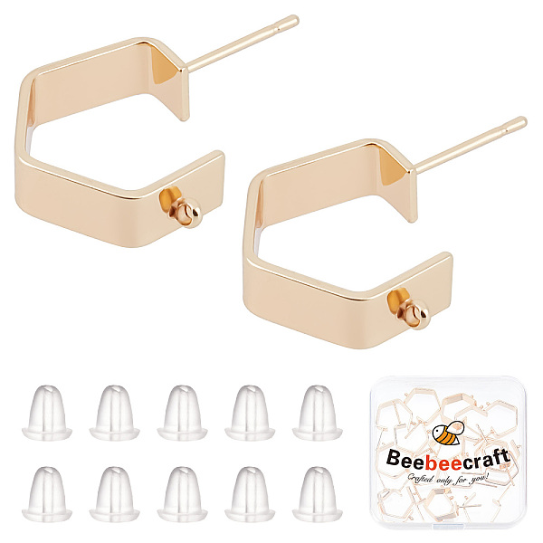 

PandaHall Beebeecraft 1 Box 20Pcs 18K Gold Plated Stud Earring Findings Hexagon Earring Posts with Loop and 40Pcs Plastic Ear Nuts for...