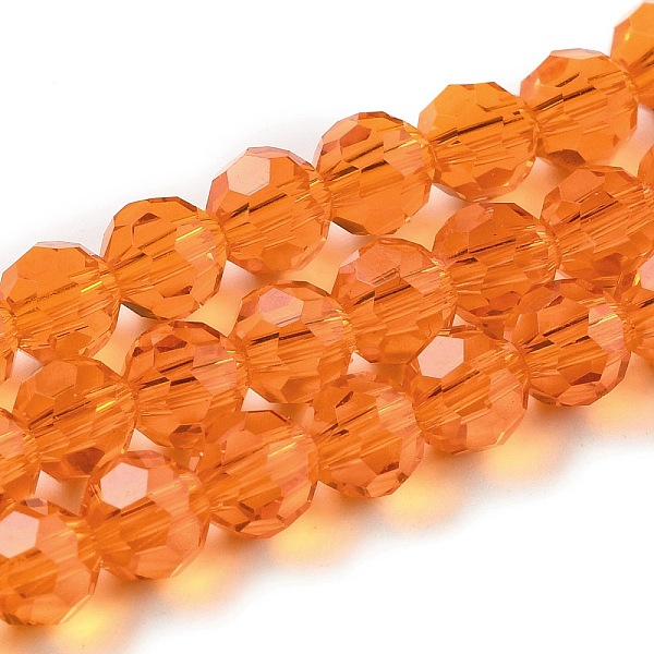 

PandaHall Transparent Glass Beads, Faceted(32 Facets), Round, Dark Orange, 6mm, Hole: 1mm, about 98pcs/strand, 20.47 inch(52cm) Glass Round