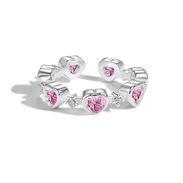 

PandaHall Cubic Zirconia Heart Cuff Ring, 925 Sterling Silver Open Finger Ring for Women, Silver, Adjustable, 5mm Sterling Silver Heart