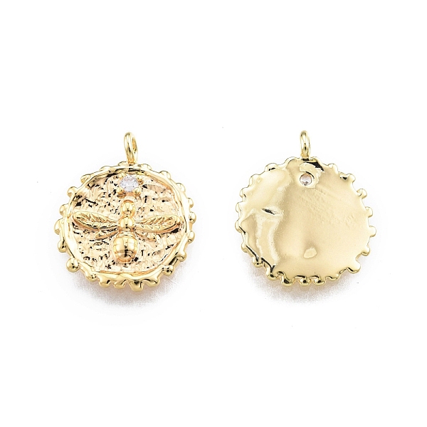 

PandaHall Ion Plating(IP) Brass Micro Pave Clear Cubic Zirconia Pendants, Flat Round with Bee, Real 18K Gold Plated, 15x13x3mm, Hole: 1.4mm...