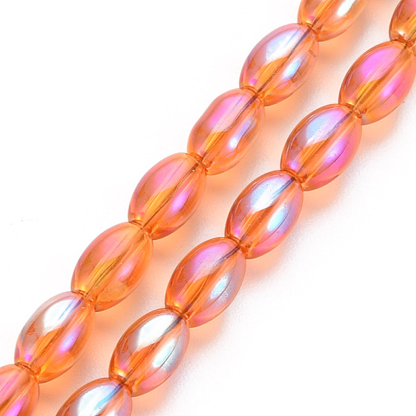 

PandaHall Electroplate Transparent Glass Beads Strands, AB Color Plated, Oval, Coral, 6.5x4.5mm, Hole: 1mm, about 60~65pcs/strand..., Red