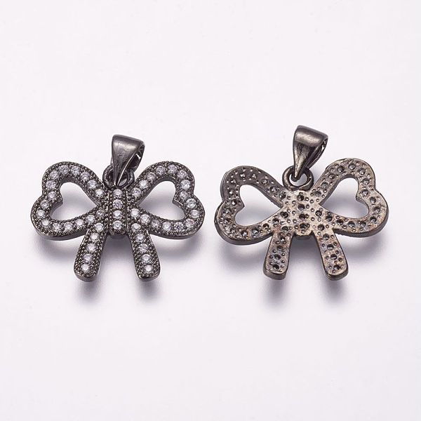 

PandaHall Brass Micro Pave Cubic Zirconia Charms, Bowknot, Gunmetal, 14x19x2mm, Hole: 3.5x4mm Brass+Cubic Zirconia Bowknot