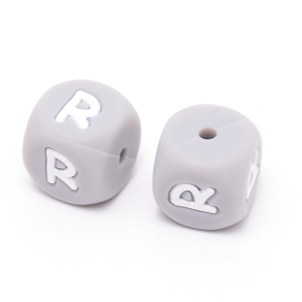 

PandaHall Silicone Beads, Cube with Letter.R, Gray, 12x12x12mm, Hole: 2mm Silicone Cube Gray