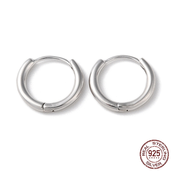 

PandaHall Rhodium Plated 925 Sterling Silver Huggie Hoop Earrings, with S925 Stamp, Platinum, 13x14x2mm Sterling Silver