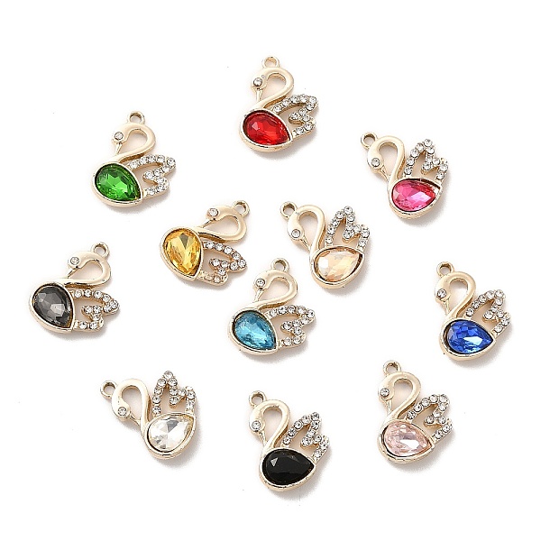 

PandaHall UV Plating Alloy Pendants, with Crystal Rhinestone and Glass, Golden, Swan Charms, Mixed Color, 19.5x15x5mm, Hole: 1.5mm..., Multicolor