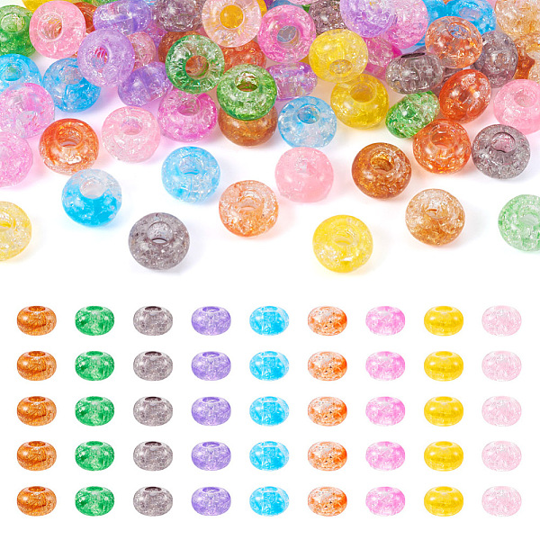 

PandaHall 90Pcs 9 Colors Transparent Crackle Acrylic Beads, Large Hole Beads, Rondelle, Mixed Color, 14x8mm, Hole: 5.5mm, about 10pcs/color..., Multicolor