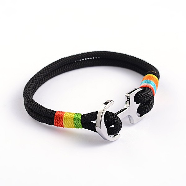 

PandaHall Waxed Cord Multi-strand Bracelets, with Anchor Alloy Clasps, Platinum, Black, 210x8x3.5mm Alloy Black