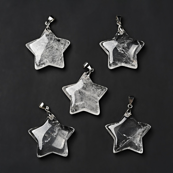 

PandaHall Natural Quartz Crystal Pendants, Rock Crystal Pendants, with Platinum Tone Brass Findings, Star Charm, 29x30x8mm, Hole: 6x4mm...