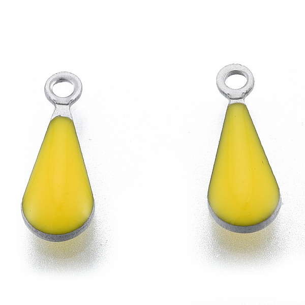 

PandaHall 304 Stainless Steel Enamel Charms, Stainless Steel Color, Teardrop, Yellow, 12x4.5x2mm, Hole: 1.2mm Stainless Steel+Enamel...