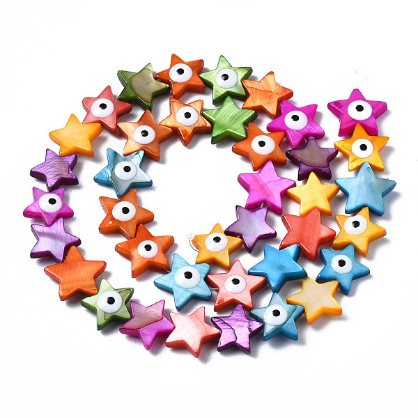 

PandaHall Natural Freshwater Shell Beads Strands, with Enamel, Dyed, Star with Evil Eye, Mixed Color, 11~13x11~14x3~4mm, Hole: 0.8mm, about..., Multicolor