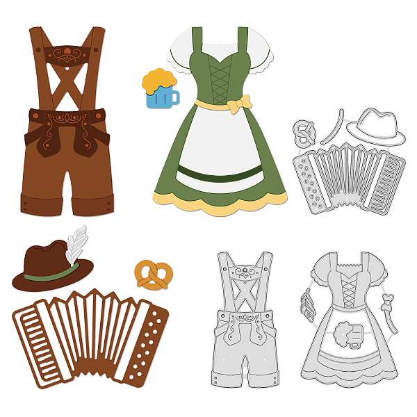 PandaHall GLOBLELAND 3Pcs Oktoberfest Cutting Dies Metal Costumes Accordion Embossing Stencils Die Cuts for Paper Card Making Decoration DIY...