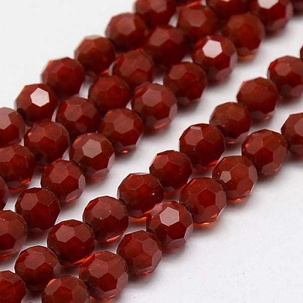 

PandaHall Faceted(32 Facets) Glass Beads Strands, Round, Dark Red, 8mm, Hole: 1mm, about 70~72pcs/strand, 22.6 inch Glass Round Red