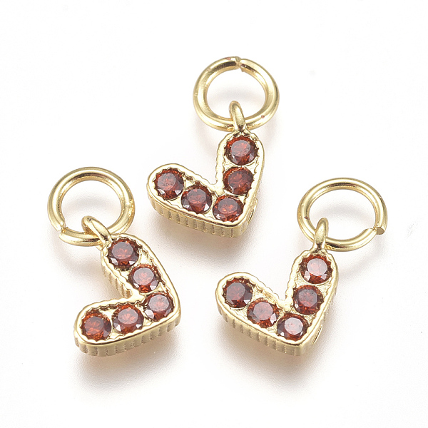 

PandaHall Brass Micro Pave Cubic Zirconia Charms, with Jump Ring, Long-Lasting Plated, Real 18K Gold Plated, Heart, Red, 6x8x2mm, Hole: 3mm...