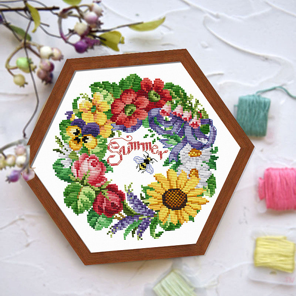 

PandaHall Summer Theme Flower Pattern Cross-stitch Beginner Kits, including Embroidery Fabric & Thread, Needle, Colorful, 370x370mm Cloth...