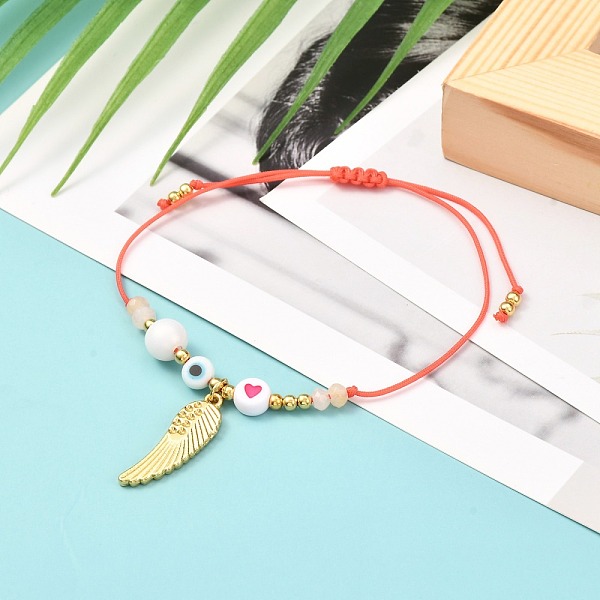 

PandaHall Heart and Evil Eye Acrylic Braided Bead Bracelet for Teen Girl Women, Wing Alloy Charm Bracelet with Natural Malaysia Jade(Dyed)...