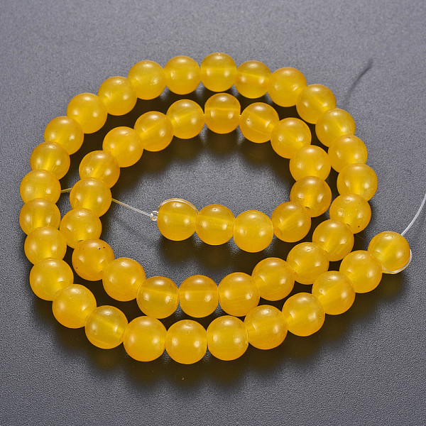 

PandaHall Spray Painted Glass Beads Strands, Round, Gold, 8x7.5mm, Hole: 1.4mm, about 50~51pcs/strand, 14.57~14.96 inches(37~38cm) Glass...