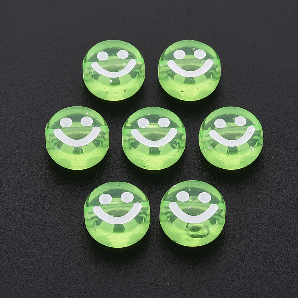 

PandaHall Transparent Acrylic Beads, with Glitter Powder, Flat Round with White Enamel Smile Face, Pale Green, 10x5mm, Hole: 2mm, about...