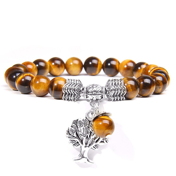

PandaHall Natural Tiger Eye Beaded Stretch Bracelet with Alloy Tree of Life Charms, 6-3/4~8-5/8 inch(17~22cm) Tiger Eye Tree of Life