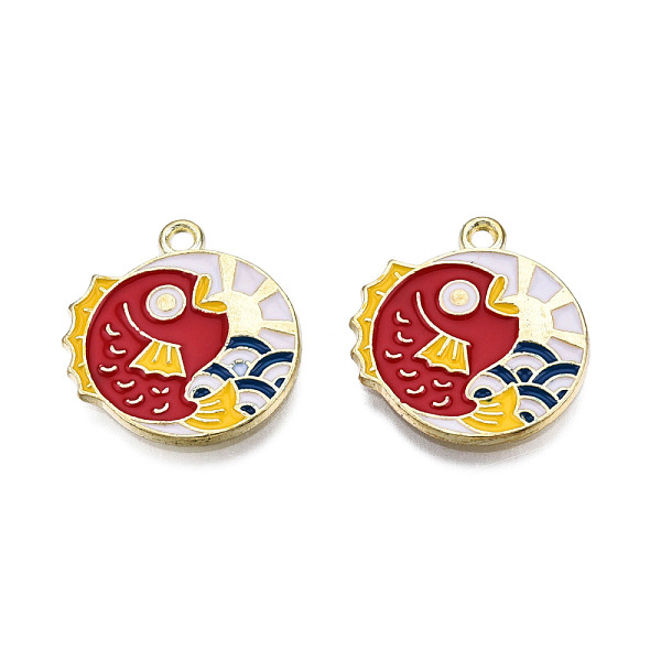 

PandaHall Alloy Enamel Pendants, Cadmium Free & Lead Free, Light Gold, Japanese Style, Fish Charm, Dark Red, 19.5x18x1.5mm, Hole: 1.6mm...