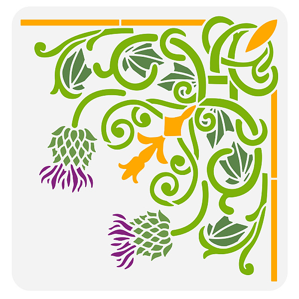 

PandaHall FINGERINSPIRE Thistle Flower Corner Stencil 11.8x11.8inch Reusable Floral Corner Painting Template DIY Craft Plants Corner...