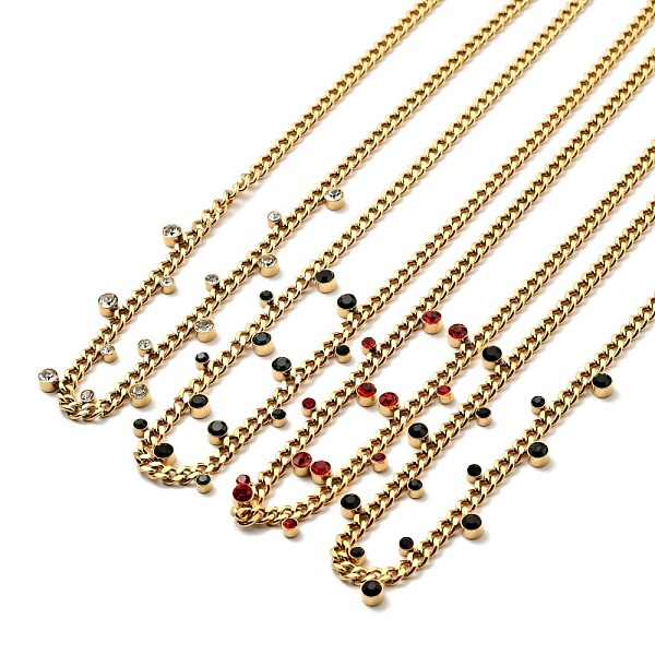 

PandaHall Rhinestone Charms Necklace with Curb Chains, Gold Plated 304 Stainless Steel Jewelry for Women, Mixed Color, 15.00 inch(38.1cm)..., Multicolor
