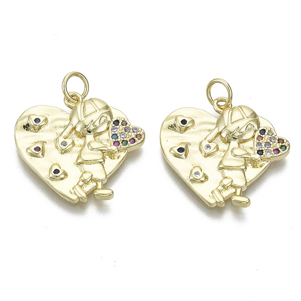 

PandaHall Brass Micro Pave Cubic Zirconia Pendants, Nickel Free, with Jump Rings, for Mother's Day, Heart with Boy, Colorful, Real 18K Gold...