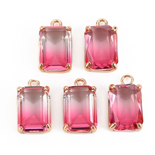 

PandaHall Gradient Color Glass Pendants, with Brass Prong Settings, Faceted, Rectangle, Light Gold, Deep Pink, 17x10x5.5mm, Hole: 1.6mm...