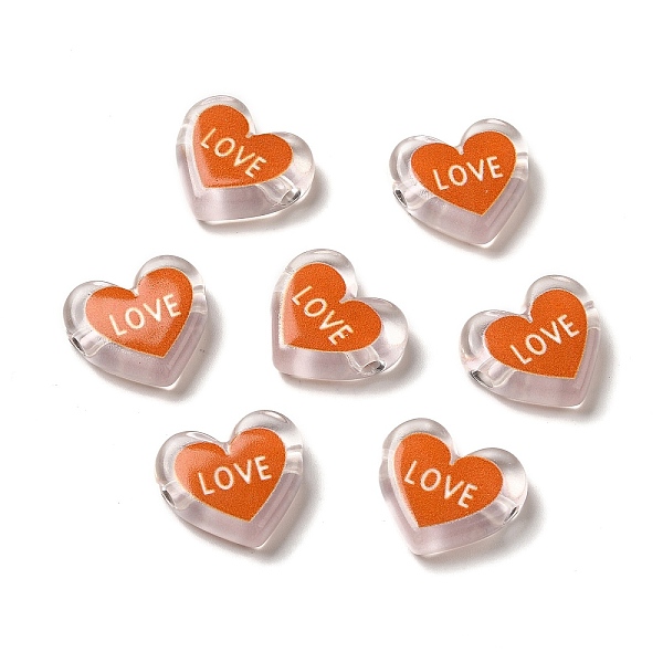 

PandaHall Printed Transparent Acrylic Beads, Heart with LOVE, Orange, 17.5x20x5mm, Hole: 3mm Acrylic Heart Orange