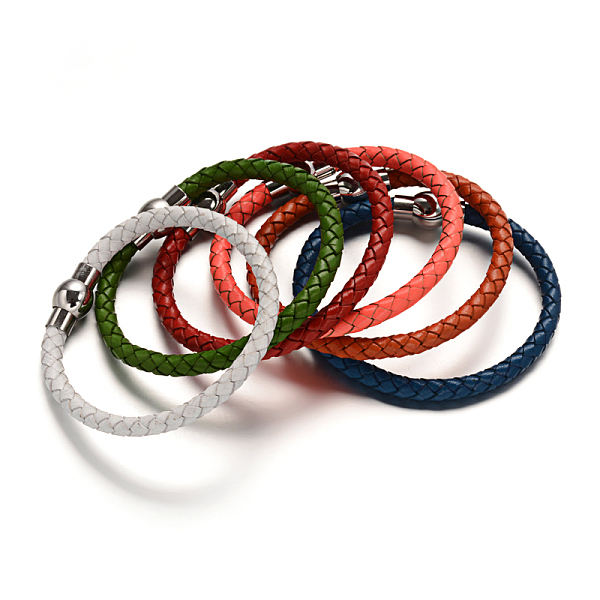 

PandaHall Leather Cord Braided Bracelet Making, with 304 Stainless Steel Magnetic Clasps, Mixed Color, 205x5.5mm Leather Multicolor