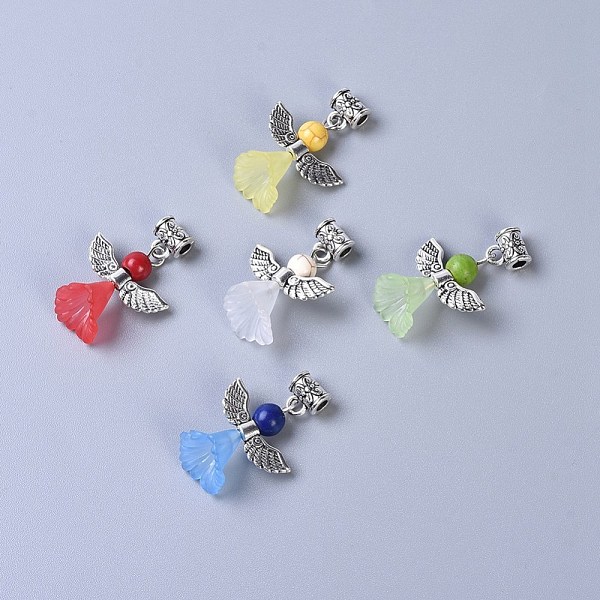 

PandaHall Transparent Frosted Acrylic Flower Pendants, with Tibetan Style Alloy Findings and Dyed Synthetic Turquoise Beads, Lovely Wedding..., Multicolor