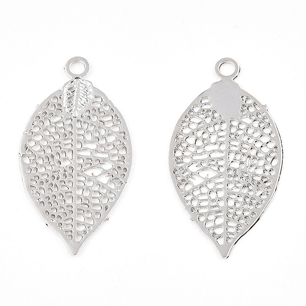

PandaHall Rack Plating Brass Filigree Pendants, Long-Lasting Plated, Leaf Charms, Platinum, 19x10x0.4mm, Hole: 1mm Brass Leaf