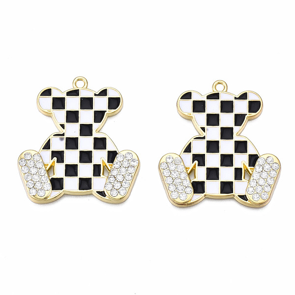 

PandaHall Rack Plating Alloy Pendants, with Enamel and Rhinestone, Cadmium Free & Lead Free, Bear, Light Gold, 33x30.5x3mm, Hole: 1.8mm..., Black