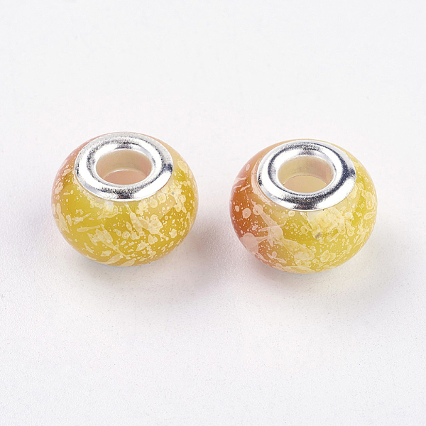 

PandaHall Glass European Beads, Large Hole Beads, with Brass Cores, Rondelle, Yellow, 14~15x10~11mm, Hole: 5mm Glass+Brass Core Rondelle...