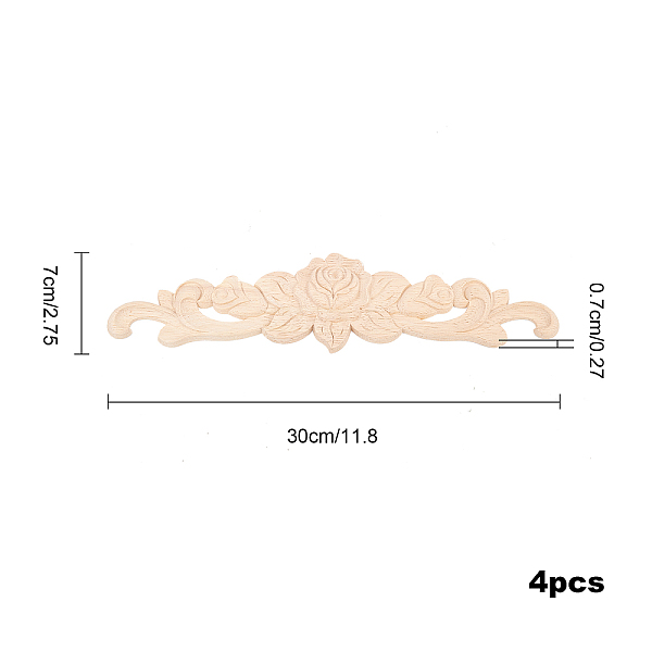 

PandaHall SUPERFINDINGS 4pcs Rubber Wood Carved Onlay Applique Unpainted Center Flower Long Applique European Style for Door Cabinet Bed..., Orange