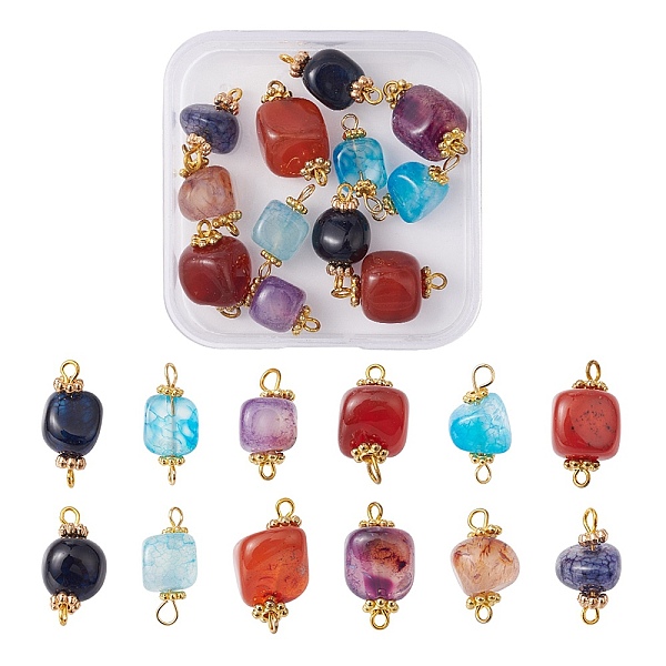 

PandaHall 12Pcs 4 Colors Natural Agate Dyed Beads Connector Charms, Nuggets Charms with Golden Plated Alloy Spacer Flower Beads and Brass..., Multicolor