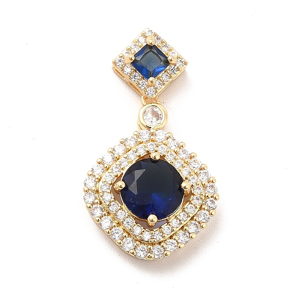 

PandaHall Brass Micro Pave Clear Cubic Zirconia Pendants, with Glass, Rhombus, Real 18K Gold Plated, Dark Blue, 30.5mm, Hole: 6x1.5mm...