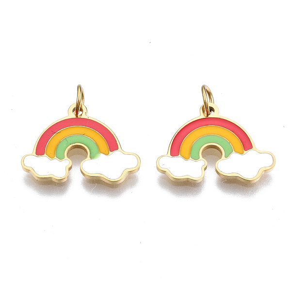 

PandaHall 316 Surgical Stainless Steel Enamel Charms, with Jump Rings, Rainbow with Cloud, Colorful, Real 14K Gold Plated, 11x15x1mm, Jump...