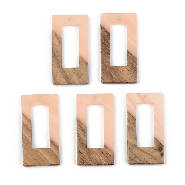 

PandaHall Opaque Resin & Walnut Wood Pendants, Rectangle, Light Salmon, 38x19.5x3mm, Hole: 2mm Resin+Wood Rectangle Red
