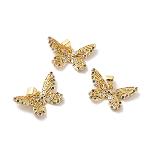 

PandaHall Rack Plating Brass Micro Pave Cubic Zirconia Pendants, Cadmium Free & Lead Free, Real 18K Gold Plated, Butterfly, Mixed Color..., Multicolor