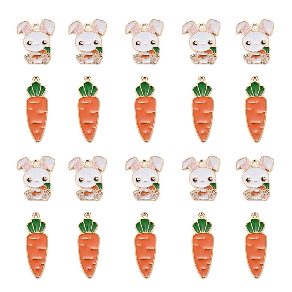 

PandaHall 50Pcs 2 Styles Alloy Enamel Pendants, Rabbit & Carrot, Light Gold, Mixed Color, 25Pcs/Style Alloy+Enamel Mixed Shapes Multicolor
