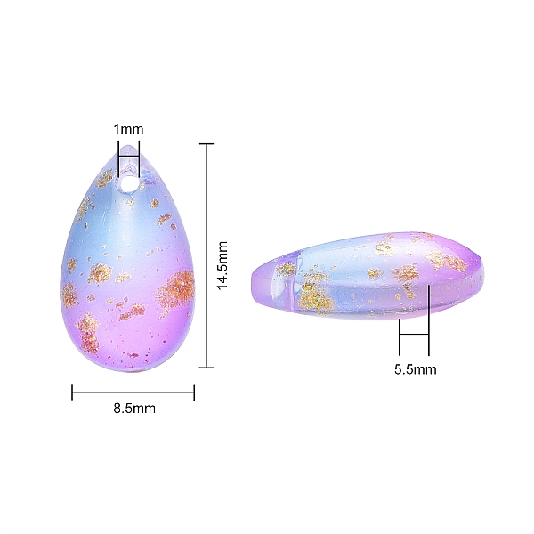 

PandaHall 100Pcs Two Tone Transparent Spray Painted Glass Charms, with Glitter Powder, Frosted, Teardrop, Blue, 14.5x8.5x5.5mm, Hole: 1mm...