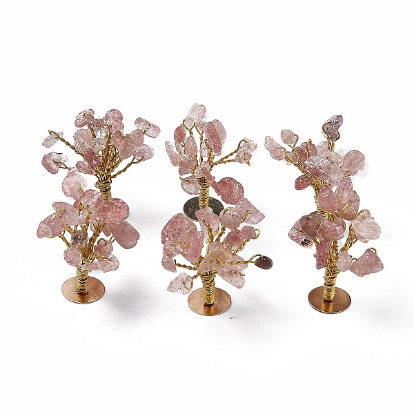 

PandaHall Natural Strawberry Quartz Chips Display Decorations, with Golden Plated Brass Wires, Lucky Tree, 24~27x32~41x33~42mm Strawberry...