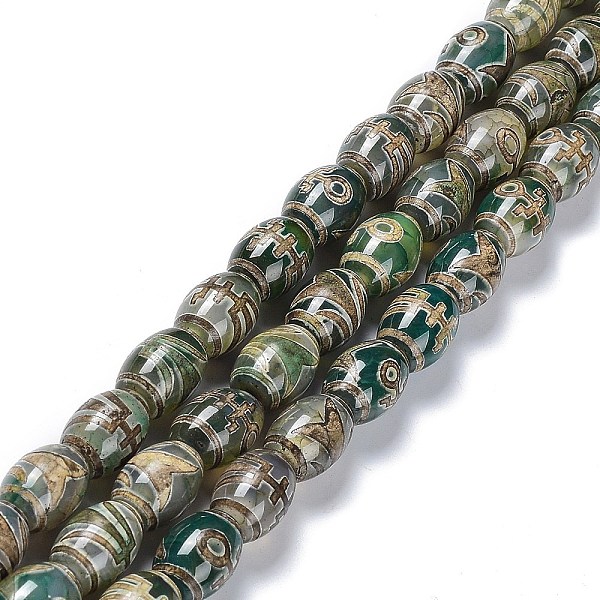 

PandaHall Tibetan Style dZi Beads Strands, Natural Agate Beads, Dyed & Heated, Oval, Human Pattern, 13~14x9.5~10mm, Hole: 1.2mm, about...