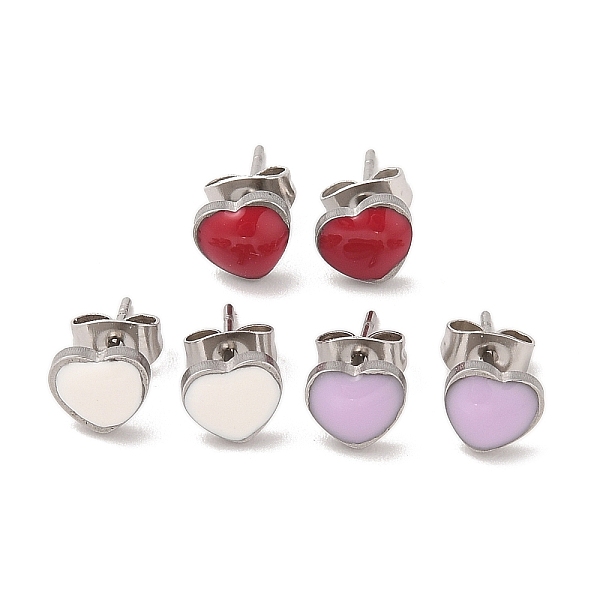 

PandaHall 3 Pairs 3 Colors 304 Stainless Steel Enamel Heart Stud Earrings for Women, Mixed Color, 7x7.5mm, 1 pair/color 304 Stainless Steel..., Multicolor