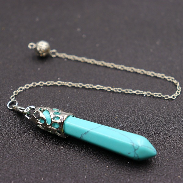 

PandaHall Synthetic Green Turquoise Dowsing Pendulums, with Alloy Findings, Cone, 510~800mm Synthetic Turquoise Cone