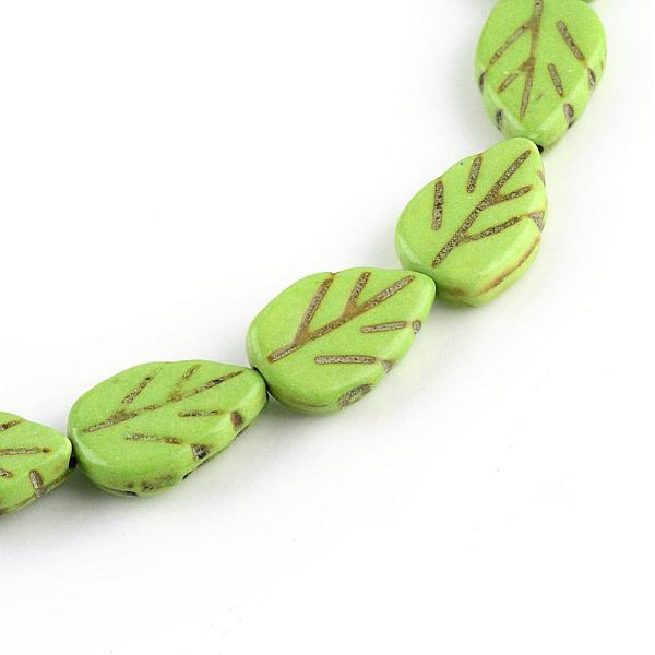 

PandaHall Synthetical Turquoise Beads Strands, Dyed, Leaf, Lime Green, 13x9x3.5mm, Hole: 1mm, about 32pcs/strand Synthetic Turquoise Leaf...