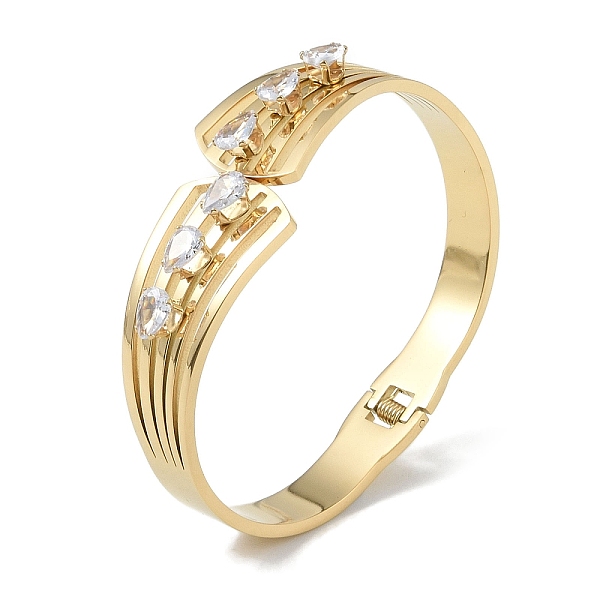

PandaHall 304 Stainless Steel Crystal Rhinestone Hollow Hinged Bangles for Women, Real 18K Gold Plated, Inner Diameter: 1-7/8x2-3/8 inch..., Clear