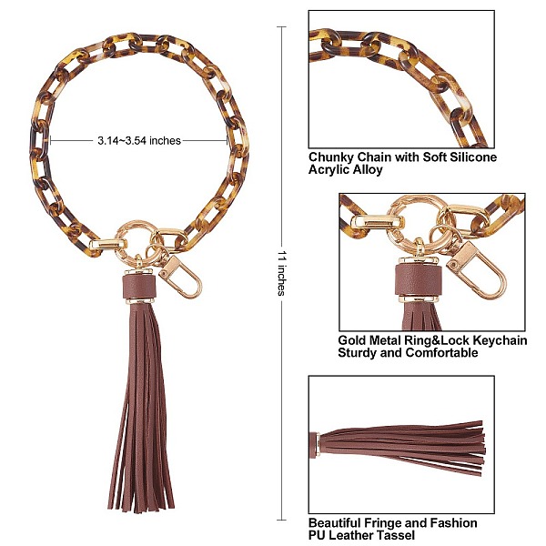 

PandaHall Chain Link Wristlet Keychain, Acrylic Bracelet Tassel Keychain, with Alloy Findings, Coconut Brown, 29cm Acrylic Others